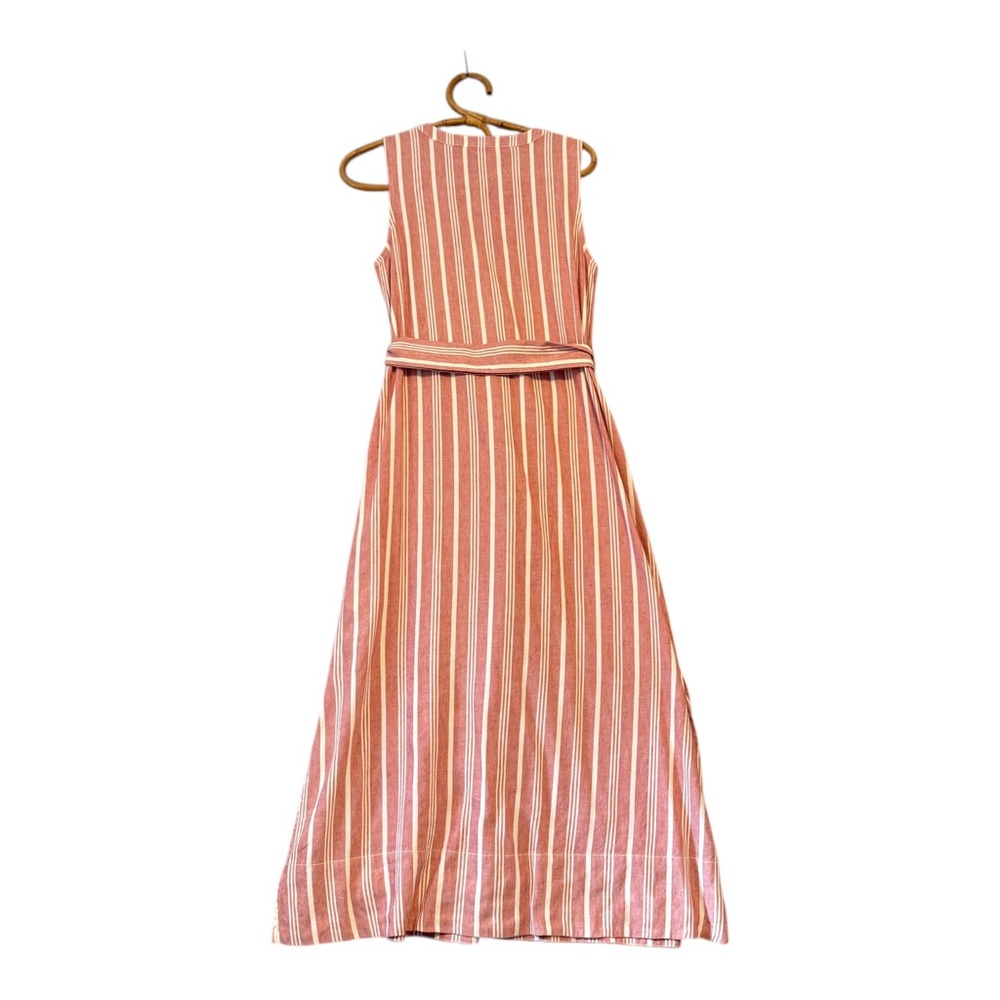 Club Monaco | Sleeveless Button Front Striped Linen Blend Midi Dress Size 6 - Picture 6 of 10